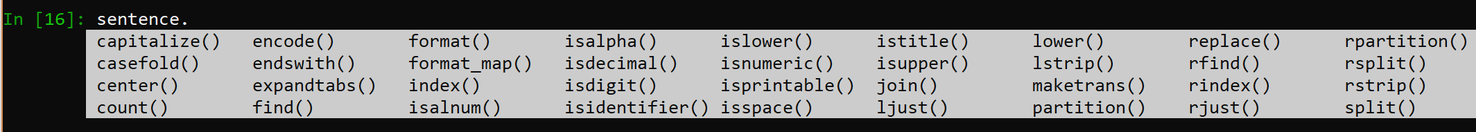 Built-in functions for a string